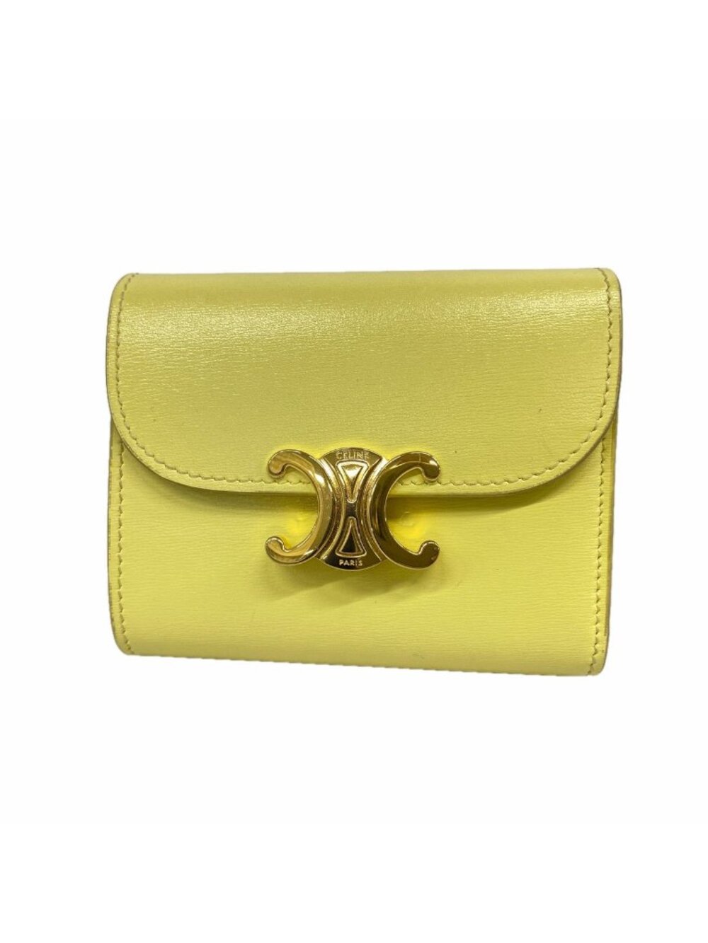 Celine Trifold Wallet Triomphe Leather Yellow Gold